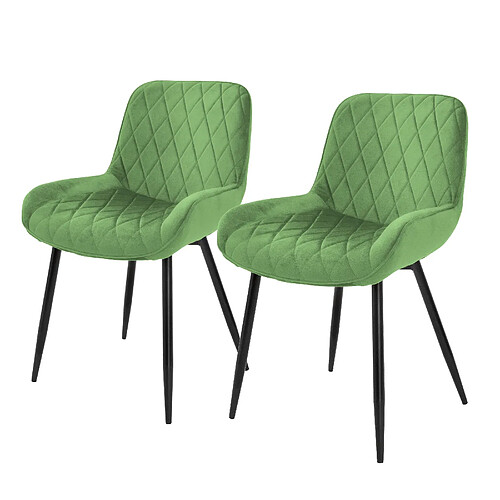 Chaises de salle à manger avec dossier & accoudoirs Lot de 2 Vert Revêtement velours avec pieds métal ML-Design