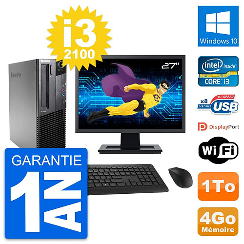 PC Lenovo M82 SFF Ecran 27" Intel i3-2100 RAM 4Go Disque Dur 1To Windows 10 Wifi · Occasion