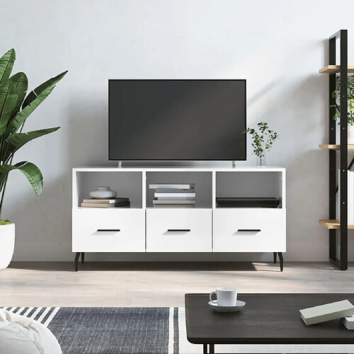 Maison Chic Meuble TV scandinave - Banc TV pour salon Blanc brillant 102x36x50 cm Bois d'ingénierie -MN22406