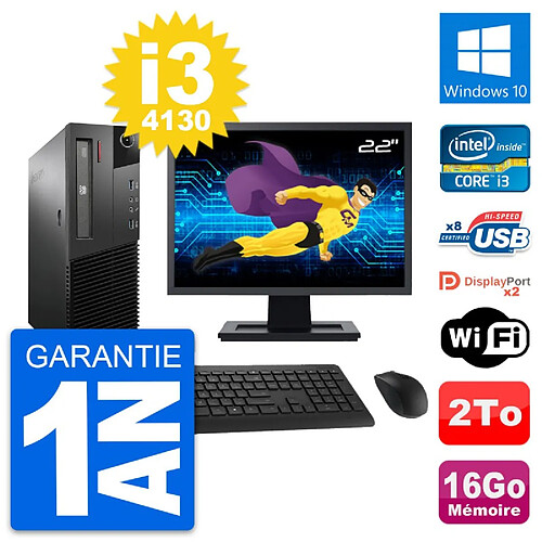 PC Lenovo M93p SFF Ecran 22" Intel i3-4130 RAM 16Go Disque 2To Windows 10 Wifi · Occasion