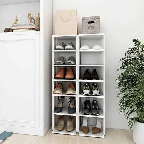 Maison Chic Lot de 2 Armoire à Chaussures murales,Meuble de Rangement à Chaussures Blanc brillant 27,5x27x102 cm -MN93739