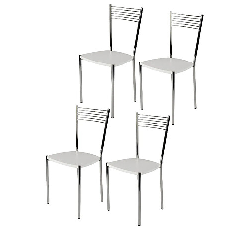 Tommychairs - Set 4 chaises Elegance pour la Cuisine et la Salle à Manger, Structure en Acier chromé et Assise en Bois Coleur Blanc