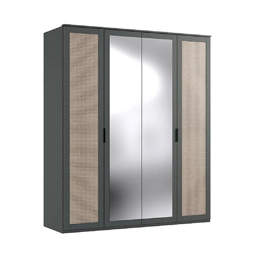 Inside 75 Armoire corniche ENINA décor graphite 2 portes miroirs 2 portes motif tressage viennois