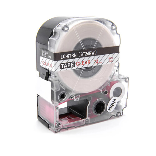 vhbw cassette à bande cartouche 24mm rouge sur transparent pour imprimante d´étiquette Epson LabelWorks LW-1000P, LW-600P remplace LC-6TRN, ST24RW.