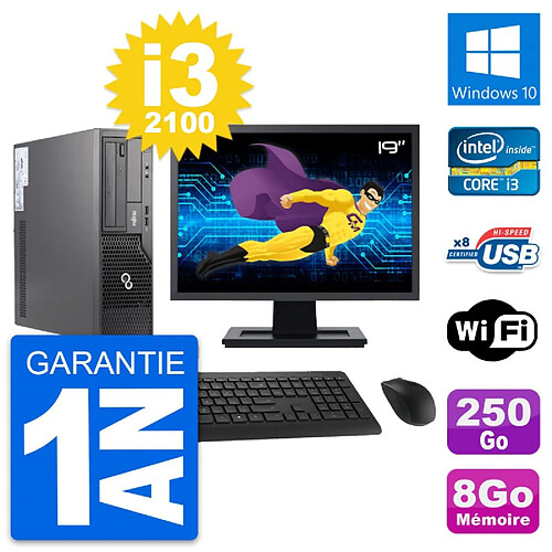 PC Fujitsu E500 DT Ecran 19" Intel i3-2100 RAM 8Go Disque 250Go Windows 10 Wifi · Occasion