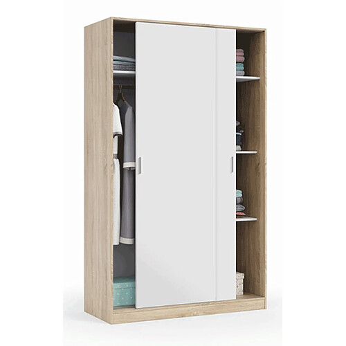 Armoire avec 2 portes coulissantes coloris blanc / chêne canadien - Dim : L 200 x H 120 x P 50 cm -PEGANE-