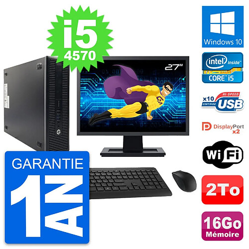 PC HP 600 G1 SFF Ecran 27" Intel i5-4570 RAM 16Go Disque Dur 2To Windows 10 Wifi · Occasion