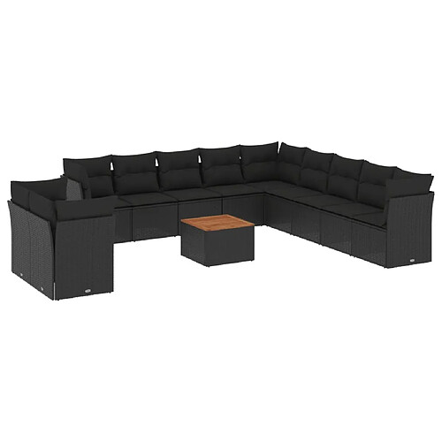 Maison Chic Salon de jardin 12 pcs avec coussins, Ensemble Tables et chaises d'extérieur noir résine tressée -GKD418700