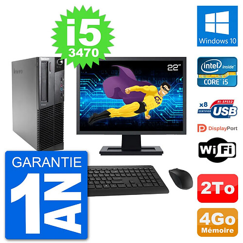 PC Lenovo M92p SFF Ecran 22" Intel i5-3470 RAM 4Go Disque 2To Windows 10 Wifi · Occasion