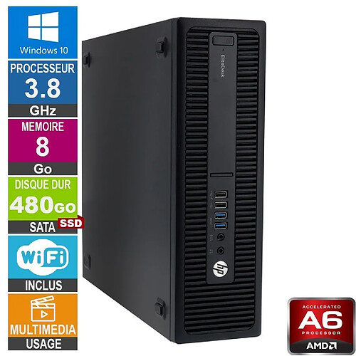 HP 705 G3 SFF A6-8570 3.80GHz 8Go/480Go SSD Wifi W10 · Reconditionné