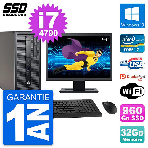 PC Tour HP EliteDesk 800 G1 Ecran 19" i7-4790 RAM 32Go SSD 960Go Windows 10 Wifi · Occasion