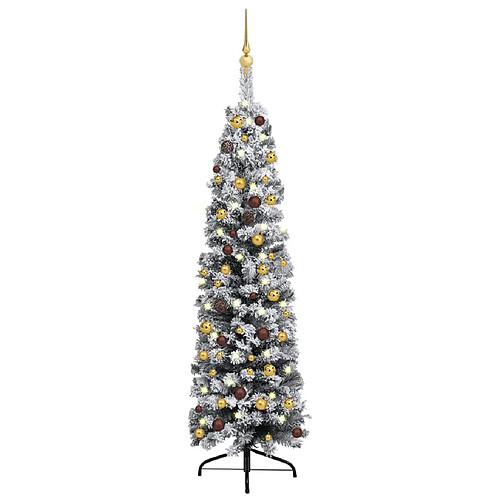 vidaXL Sapin de Noël mince pré-éclairé et boules vert 120 cm PVC