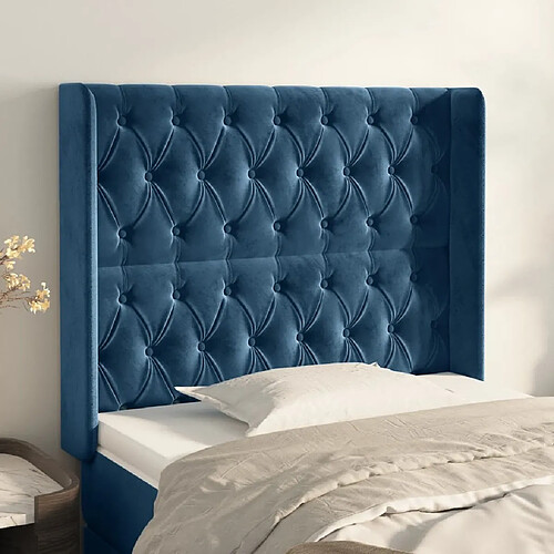 Maison Chic Tête de lit scandinave avec oreilles,meuble de chambre Bleu foncé 103x16x118/128 cm Velours -MN40578