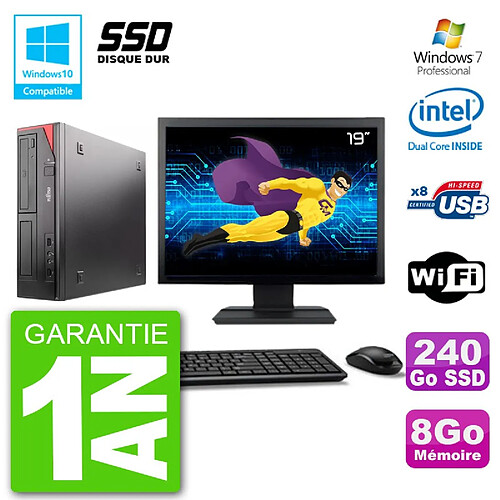 PC Fujitsu Esprimo E520 Ecran 19" G3220 RAM 8Go SSD 240Go Graveur DVD Wifi W7 · Occasion