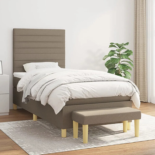 vidaXL Sommier à lattes de lit avec matelas Taupe 100x200 cm Tissu