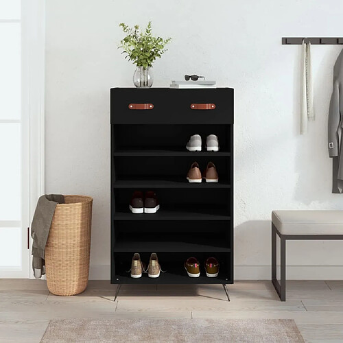 Maison Chic Armoire à Chaussures Noir,Meuble de Rangement à Chaussures 60x35x105 cm bois d'ingénierie -MN58416