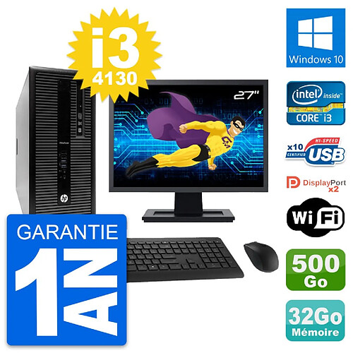 PC Tour HP 800 G1 Ecran 27" Intel i3-4130 RAM 32Go Disque 500Go Windows 10 Wifi · Occasion