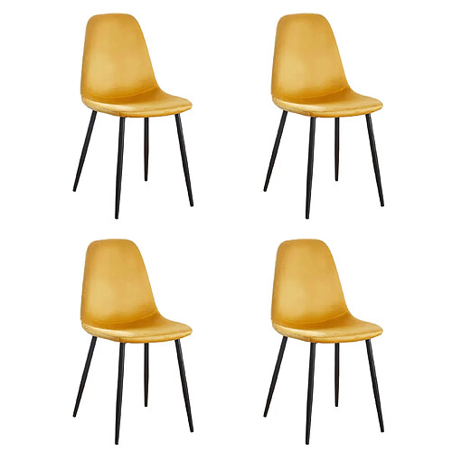 Hooma Lot de 4 chaises scandinaves confortables en velours et métal - Jaune