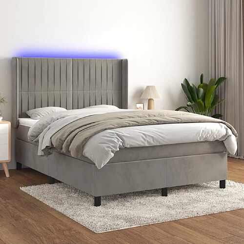 vidaXL Sommier à lattes de lit matelas et LED Gris clair 140x200 cm