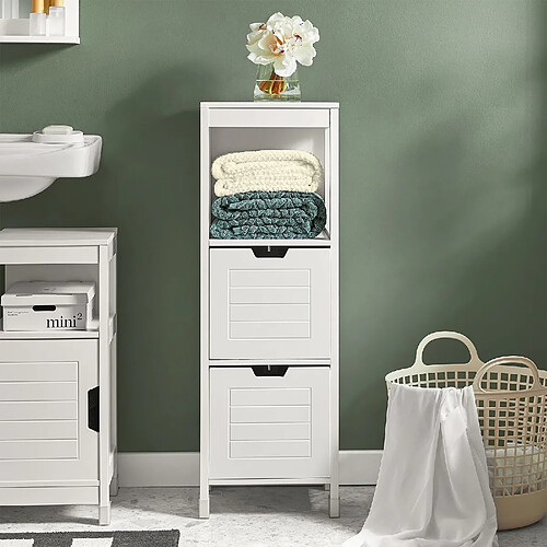 SoBuy FRG127-W Meuble Colonne Meuble Bas de Salle de Bain Armoire Toilette 1 étage et 2 tiroirs