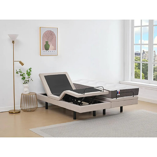 Vente-Unique Lit électrique de relaxation déco + matelas 100% latex 3 zones - 2 x 90 x 200 cm - Tissu - Beige - PANISOLA de DREAMEA