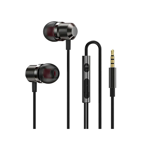 LUUCOZK Écouteurs intra-auriculaires magnétiques en métal avec fil Subwoofer Micro Contrôle du volume Casque de jeu Noir