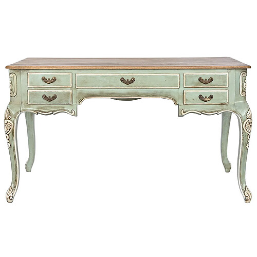 Pegane Meuble du bureau, meuble de bureau avec 5 tiroirs en bois coloris vert - longueur 75 x profondeur 133 x Hauteur 68 cm