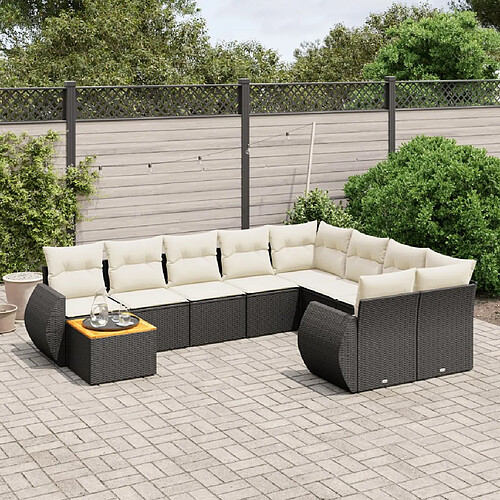 vidaXL Salon de jardin 10 pcs avec coussins noir résine tressée