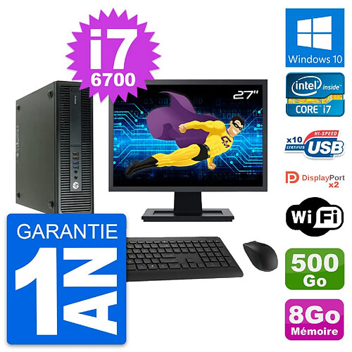 PC HP 600 G2 SFF Ecran 27" Intel i7-6700 RAM 8Go Disque 500Go Windows 10 Wifi · Occasion