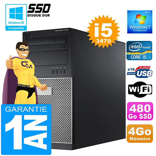 PC Tour DELL 7010 Core I5-3470 Ram 4Go Disque 480 Go SSD Graveur DVD Wifi W7 · Occasion