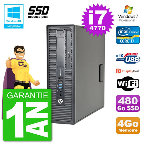 PC HP EliteDesk 800 G1 SFF i7-4770 RAM 4Go SSD 480Go Graveur DVD Wifi W7 · Occasion