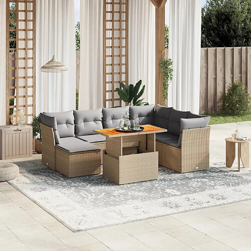 vidaXL Salon de jardin avec coussins 8 pcs beige résine tressée