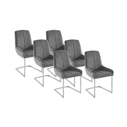 Vente-Unique Lot de 6 chaises en velours et métal - Gris - BERLONA