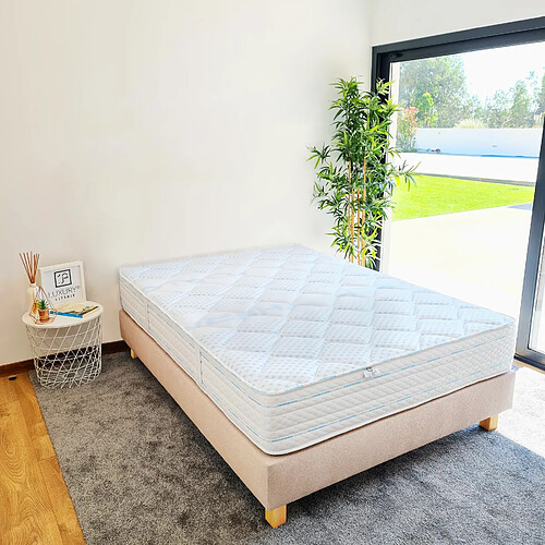 LUXURY LITERIE Ensemble matelas Thermotec 140x200 cm + sommier beige ep20cm