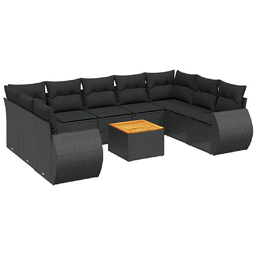 Maison Chic Salon de jardin 10 pcs avec coussins, Ensemble Tables et chaises d'extérieur noir résine tressée -GKD392405