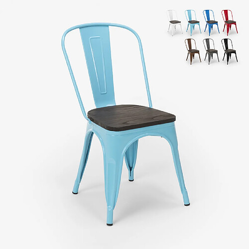 Ahd Amazing Home Design Chaises industrielles en bois et acier Tolix pour cuisine et bar Steel Wood, Couleur: Turquoise