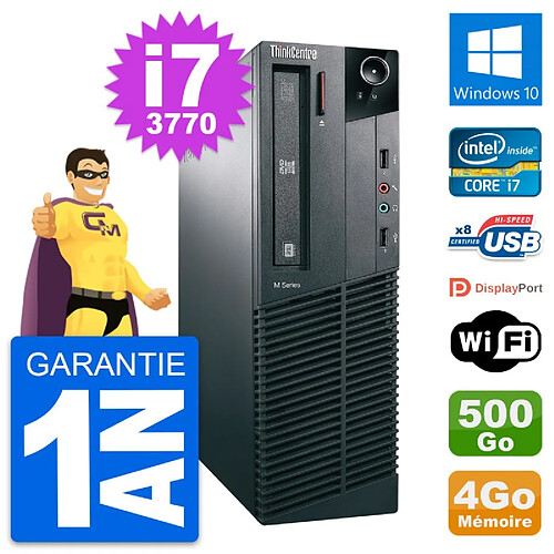 PC Lenovo ThinkCentre M82 SFF Intel i7-3770 RAM 4Go Disque 500Go Windows 10 Wifi · Occasion