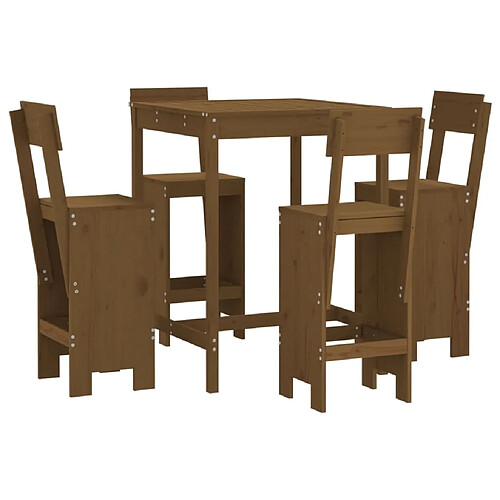 Maison Chic Table de bar et chaises d'extérieur 5 pcs,Ensemble de bar de jardin pour relax marron miel bois de pin massif -GKD408657