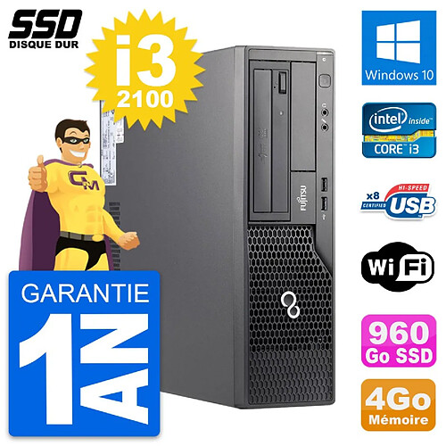 PC Fujitsu Esprimo E500 E85+ DT Intel i3-2100 RAM 4Go SSD 960Go Windows 10 Wifi · Occasion