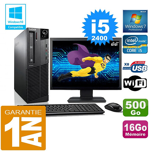 PC Lenovo M92p SFF Core I5-2400 Ram 16Go Disque 500 Go Wifi W7 Ecran 22" · Occasion