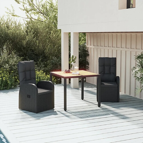 Salle à manger de jardin 3 pcs avec coussins,Table et chaise à dîner Noir -MN64278