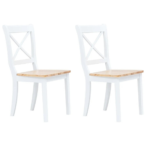 Maison Chic Lot de 2 Chaises à manger,Chaise pour cuisine,Solide Structure blanc et bois clair bois hévéa massif -MN71493