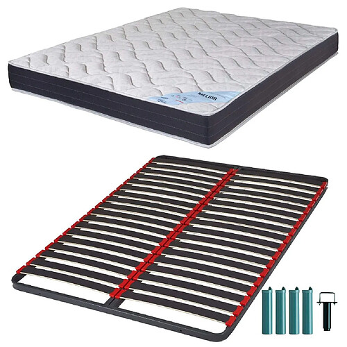 Ebac Matelas mousse + Sommier métal C39 140x200 Melior - Hauteur 20 cm - Soutien ferme