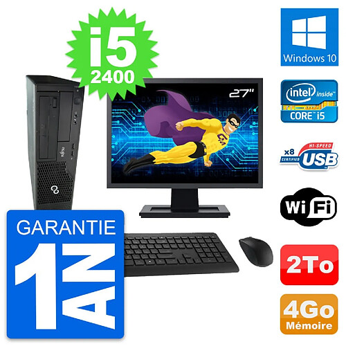 PC Fujitsu E500 DT Ecran 27" Intel i5-2400 RAM 4Go Disque 2To Windows 10 Wifi · Occasion