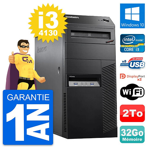 PC Tour Lenovo ThinkCentre M83 Intel i3-4130 RAM 32Go Disque 2To Windows 10 Wifi · Occasion