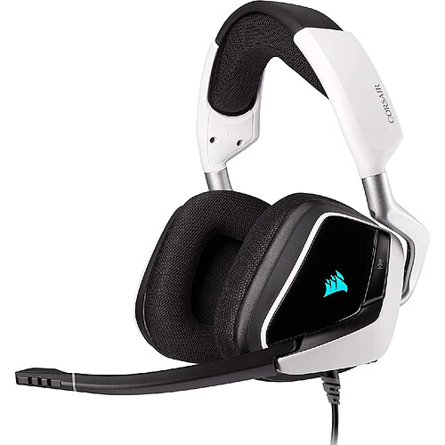 Chrono Casque de Gaming Son surround 7.1, Microphone omnidirectionnel optimisé, Customisable Éclairage RGB, Maille microfibre coussinets, Armature aluminium,Blanc