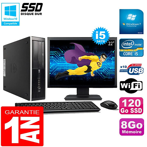 PC HP Compaq Pro 6300 SFF I5-3470 8Go 120Go SSD Graveur DVD Wifi W7 Ecran 22" · Occasion