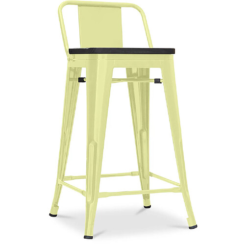 ICONIK INTERIOR Stylix Tabouret en bois et petit dossier - 60cm Jaune pâle