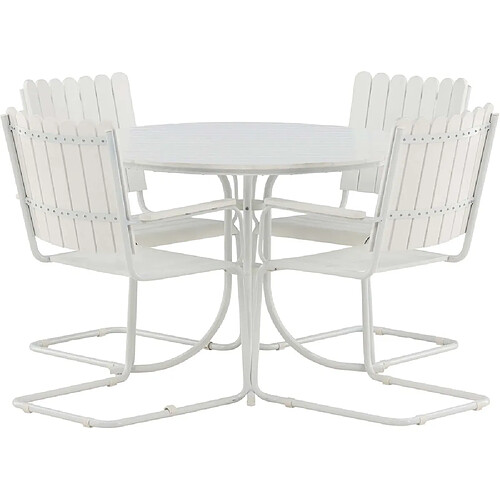 Venture Home Table ronde et 4 chaises de jardin en acier et aintwood Holmsund blanc.