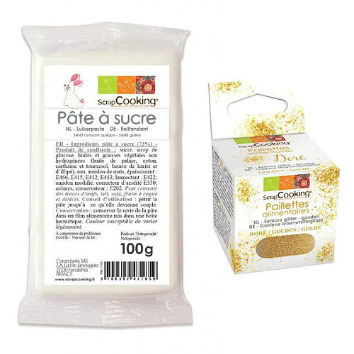 Scrapcooking Pâte à sucre blanche 100 g + paillettes dorées